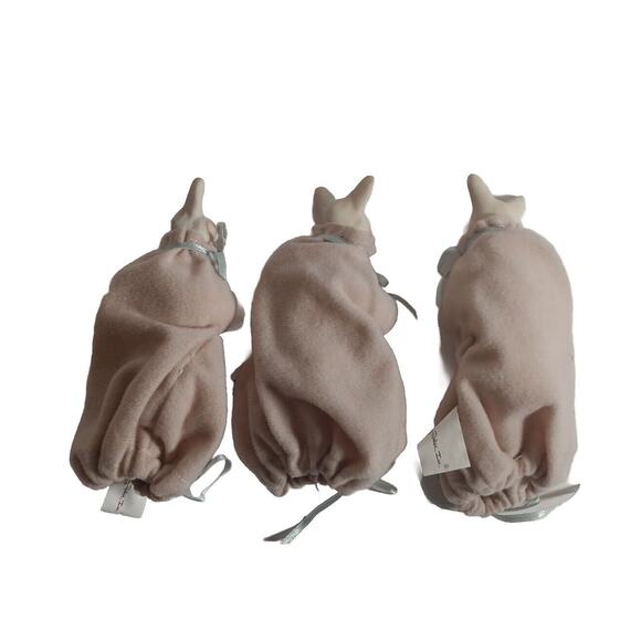 Lot of 3 Overly Raker Finger Puppet Ceramic Face Bunny Rabbit Pouch Blue Ribbon - Picture 2 of 10